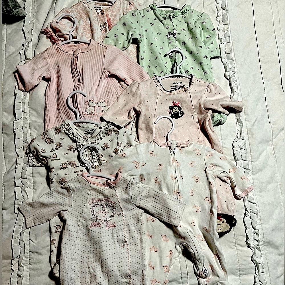 Set of seven Little Me newborn girls footed pajamas - new / never worn
